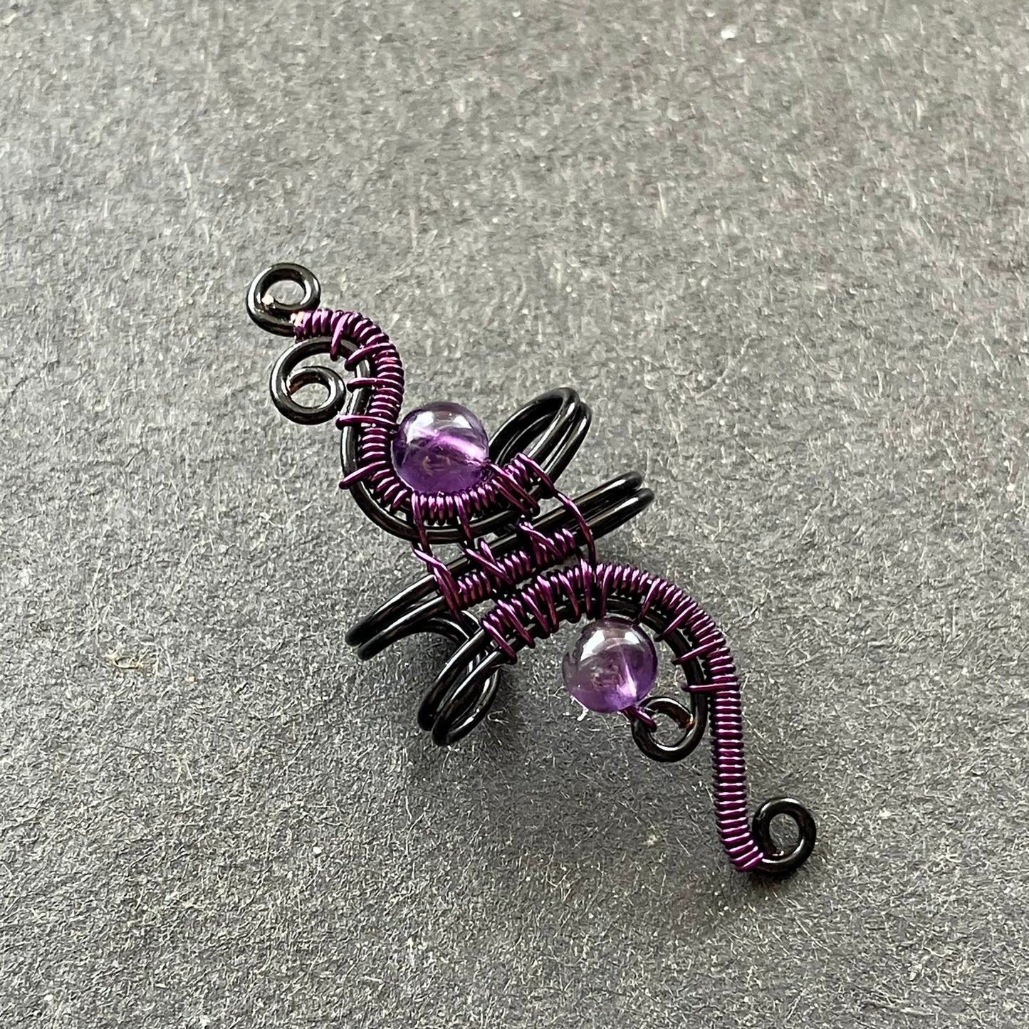 Black and purple ear cuff with amethyst