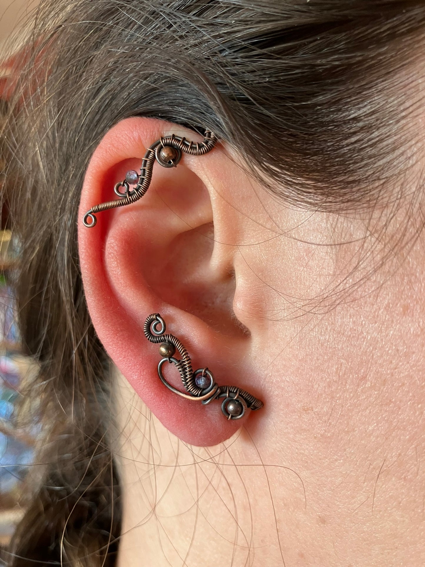 Copper iolite ear cuff and ear wrap bundle