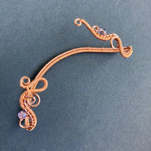 Load image into Gallery viewer, wire wrapped copper ear wrap with translucent purple beads
