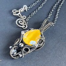 Load image into Gallery viewer, silver wire wrapped necklace with yellow glass stone
