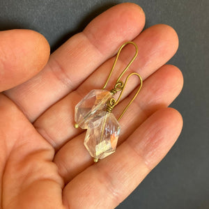 LUX brass clear crystal faceted earrings
