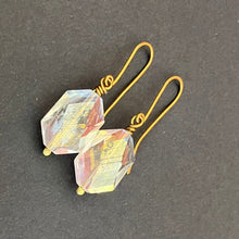 Load image into Gallery viewer, brass earring with iridescent glass beads
