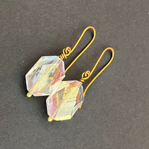 brass earring with iridescent glass beads