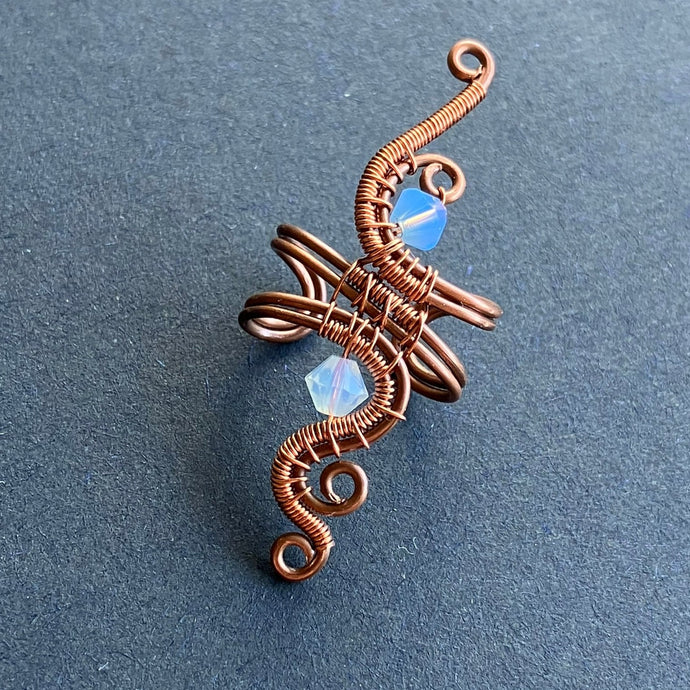  copper ear cuff with blue and opalescent beads