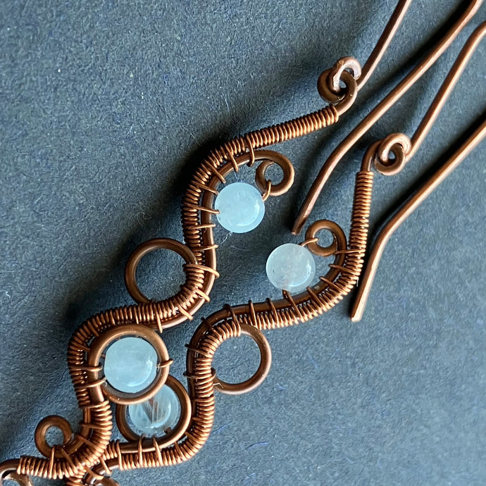 copper earrings with aquamarine beads