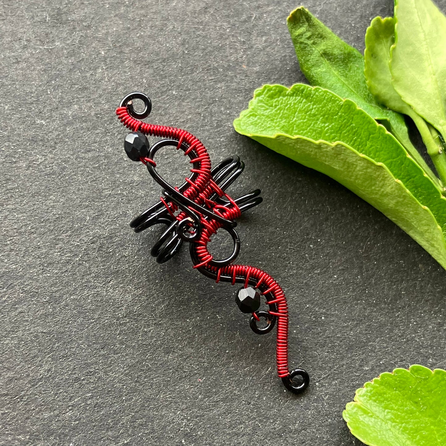 Black red and big ear cuff with spinel