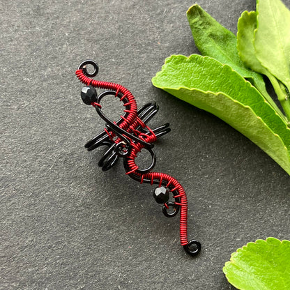 Black red and big ear cuff with spinel