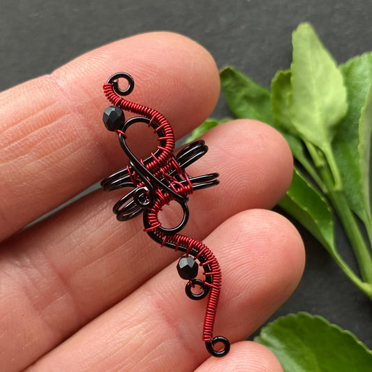 Black red and big ear cuff with spinel