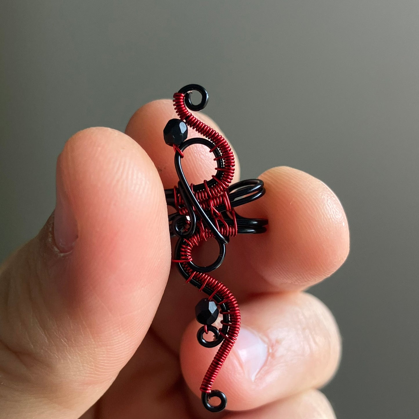 Black red and big ear cuff with spinel