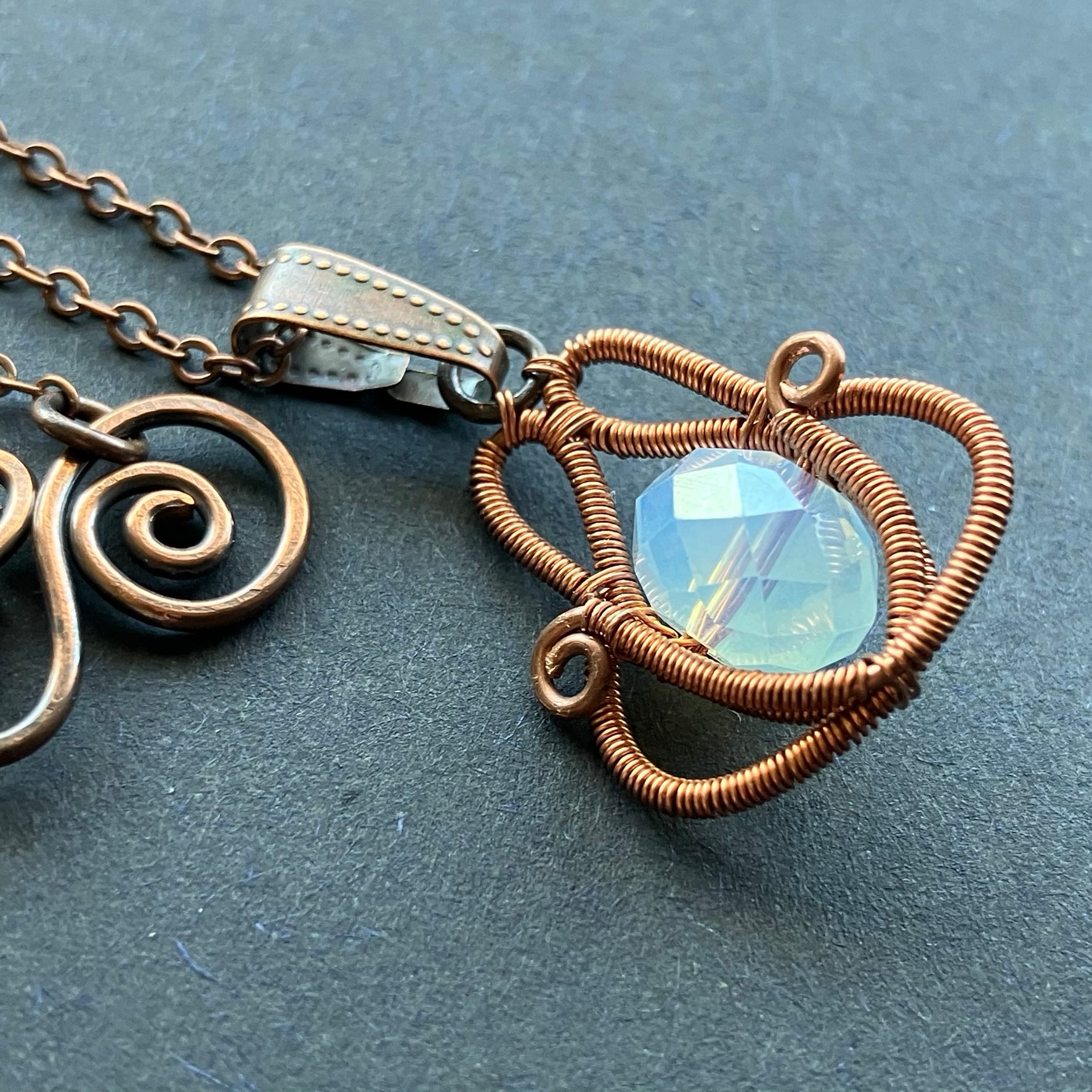 copper necklace with opalescent bead