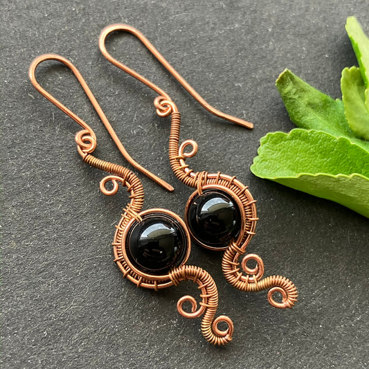PHOENIX copper onyx earrings
