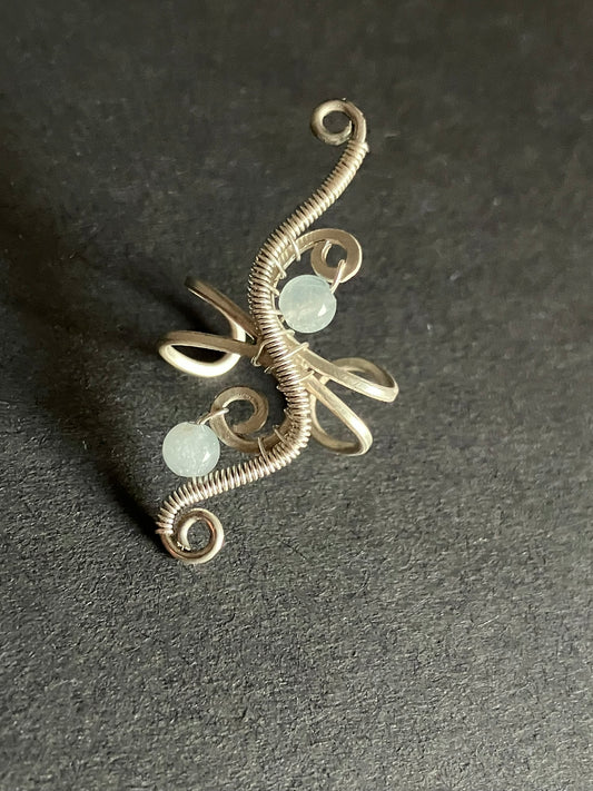 Sterling silver and aquamarine ear cuff