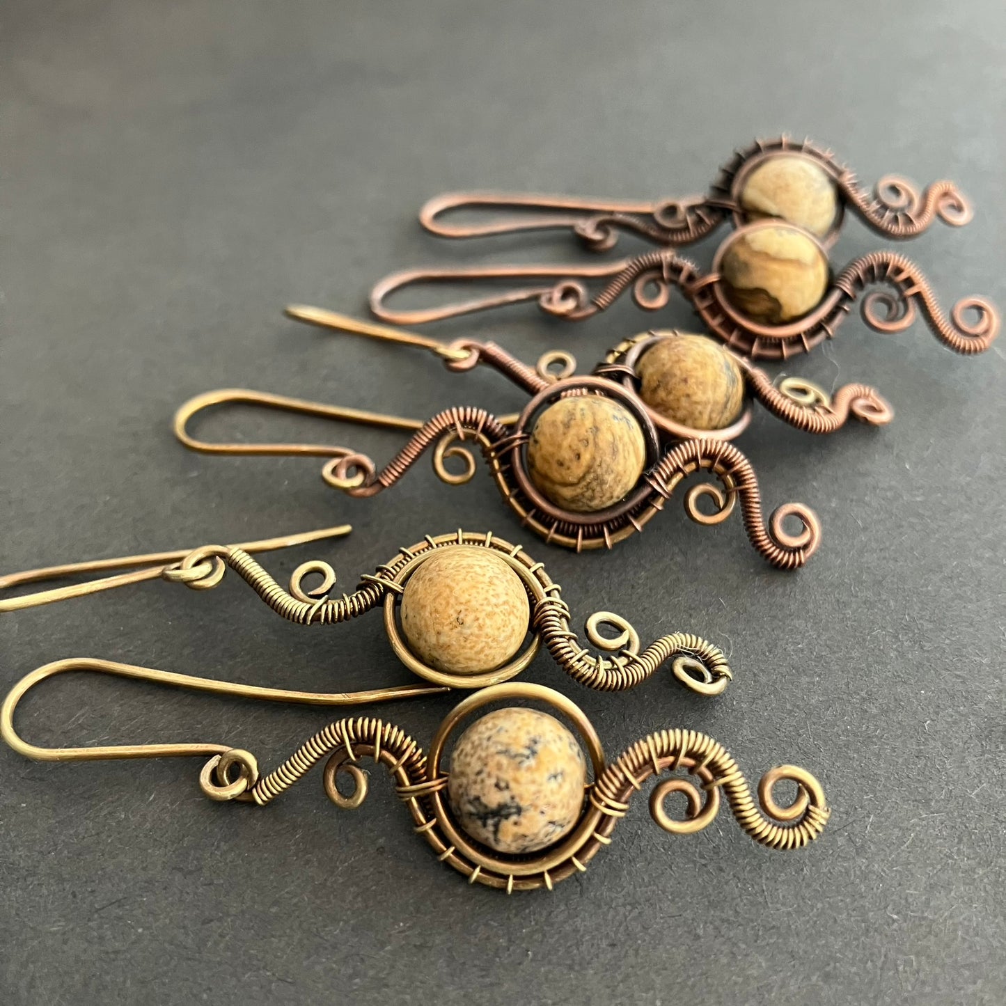 Picture jasper brass and copper earrings