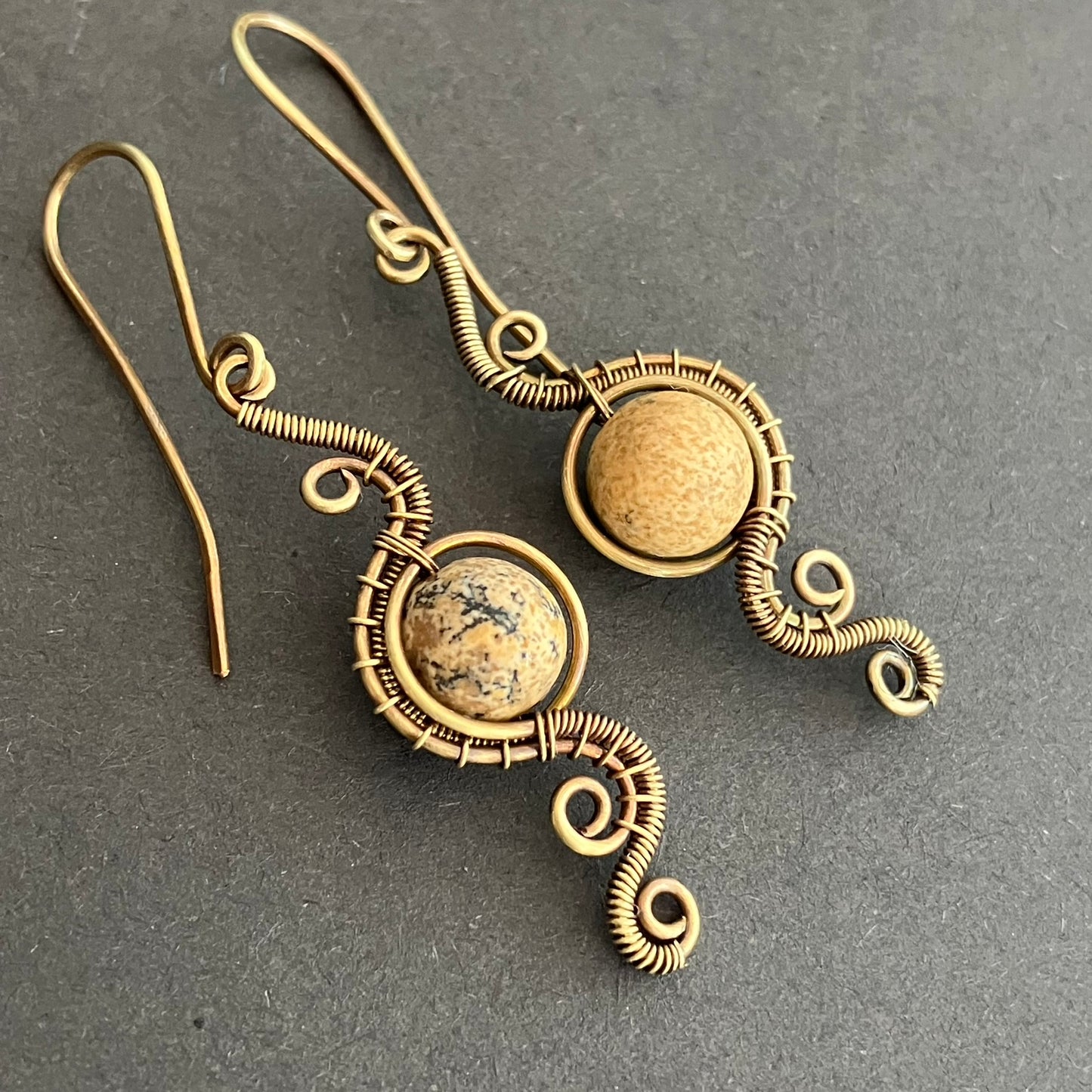 Picture jasper brass and copper earrings