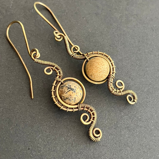 Picture jasper brass and copper earrings