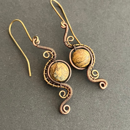 Picture jasper brass and copper earrings