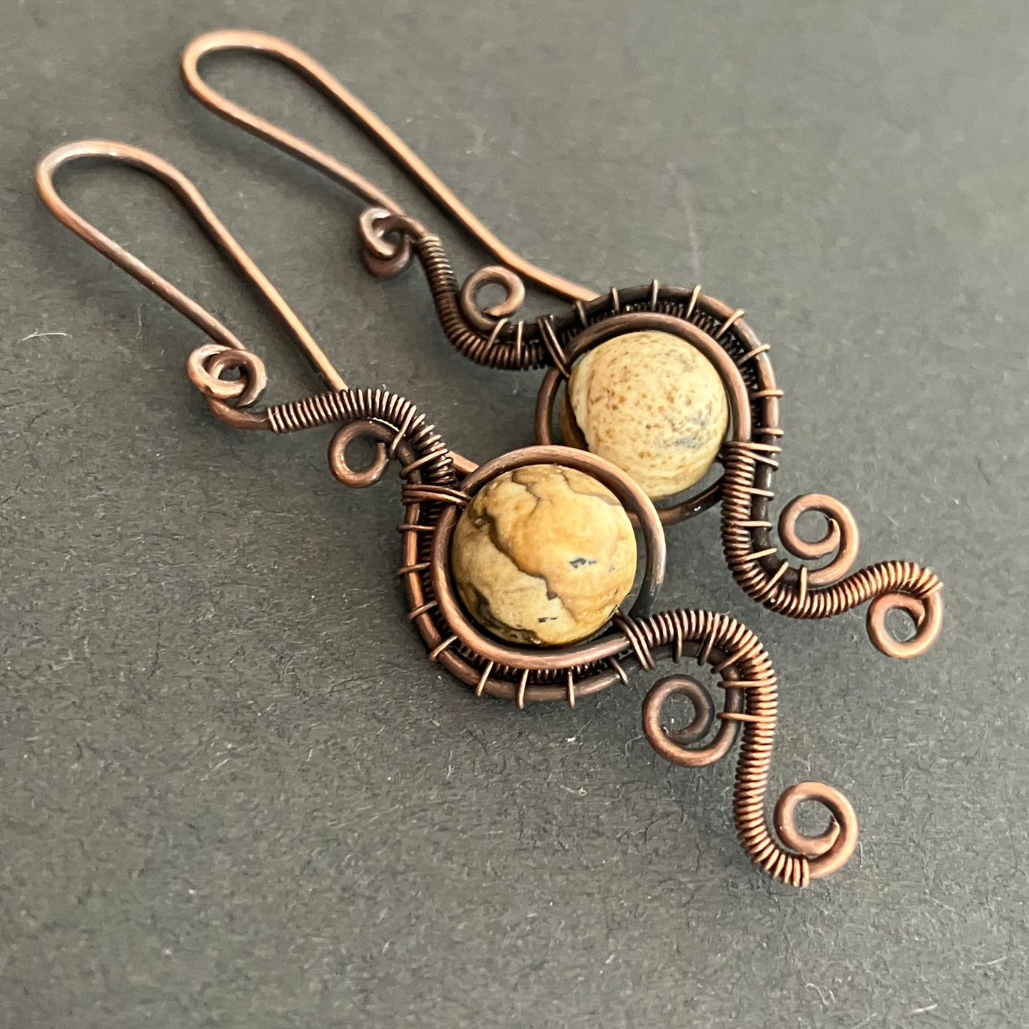 Picture jasper brass and copper earrings