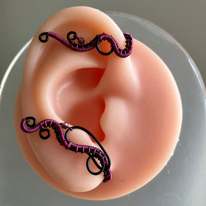 Black and pink ear wrap with garnet