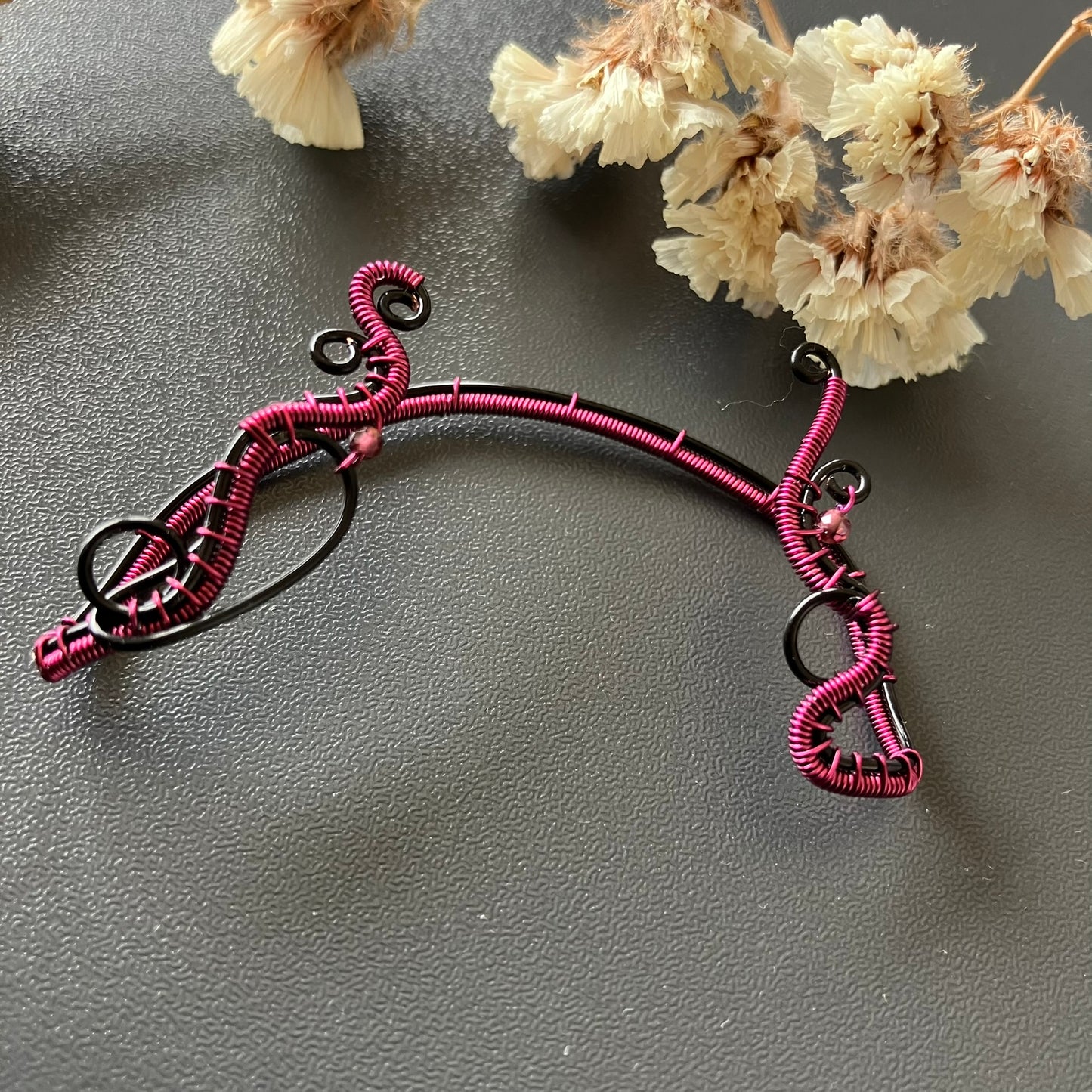 Black and pink ear wrap with garnet