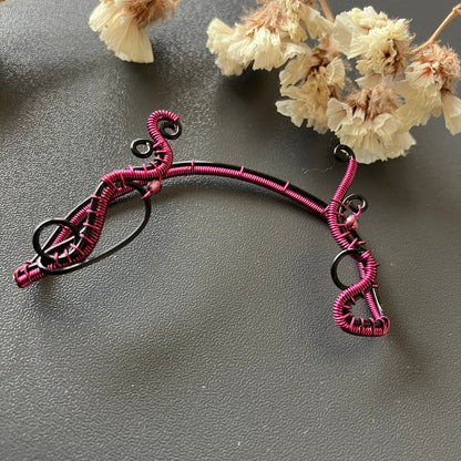 Black and pink ear wrap with garnet