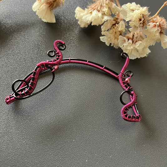 Black and pink ear wrap with garnet
