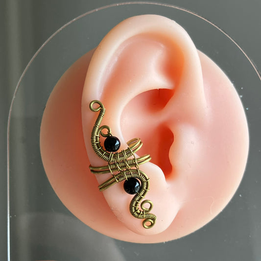 Brass onyx ear cuff
