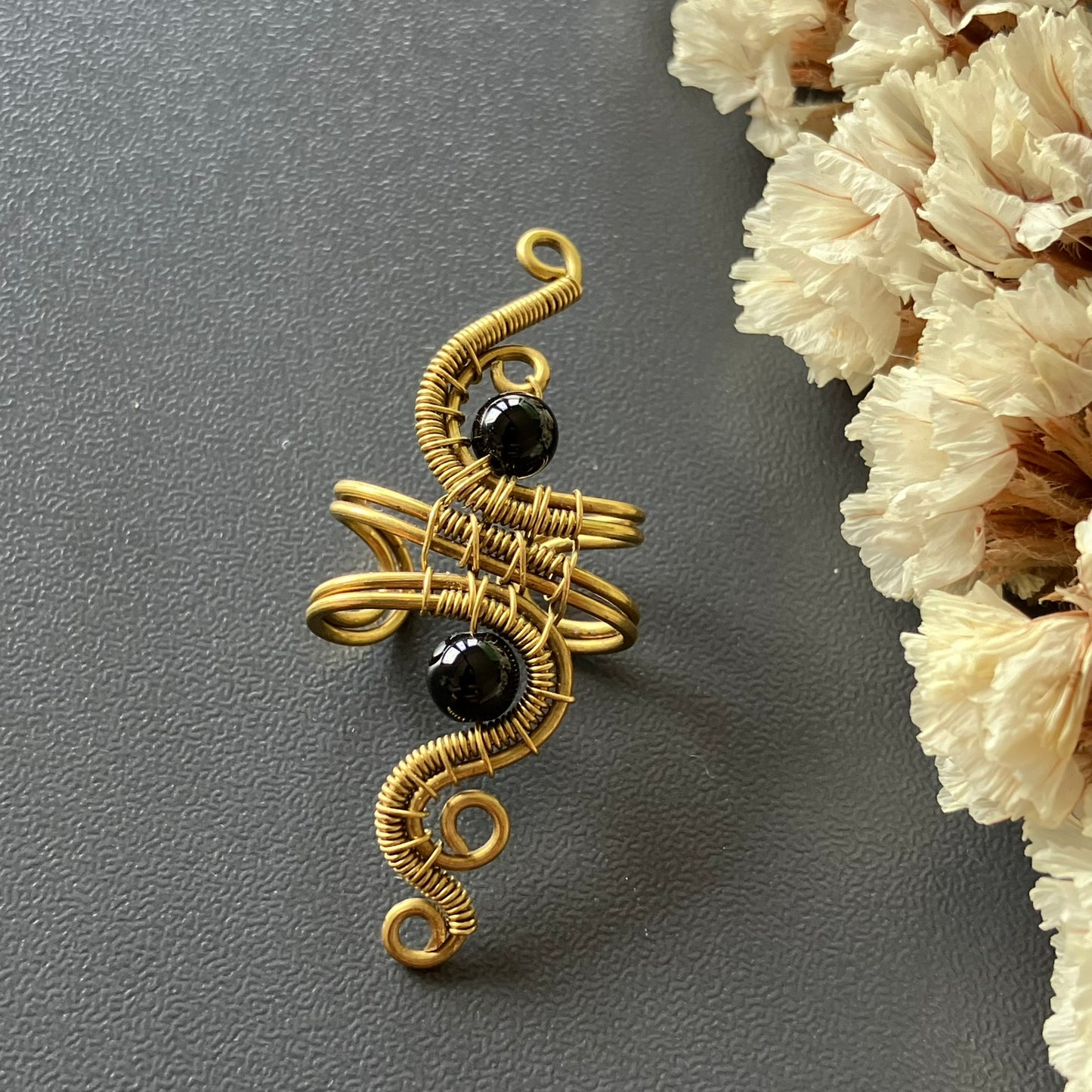Brass onyx ear cuff