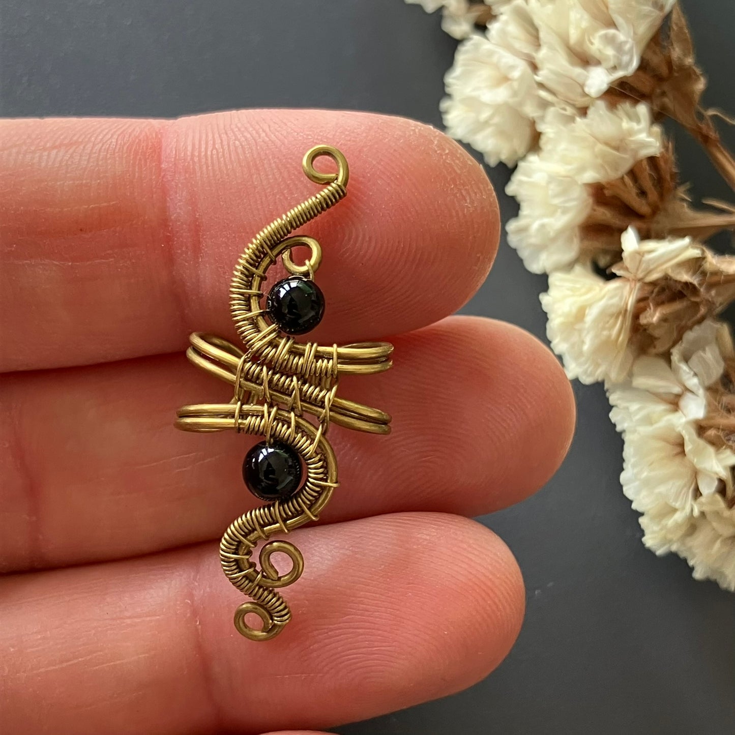 Brass onyx ear cuff