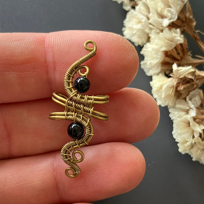 Brass onyx ear cuff