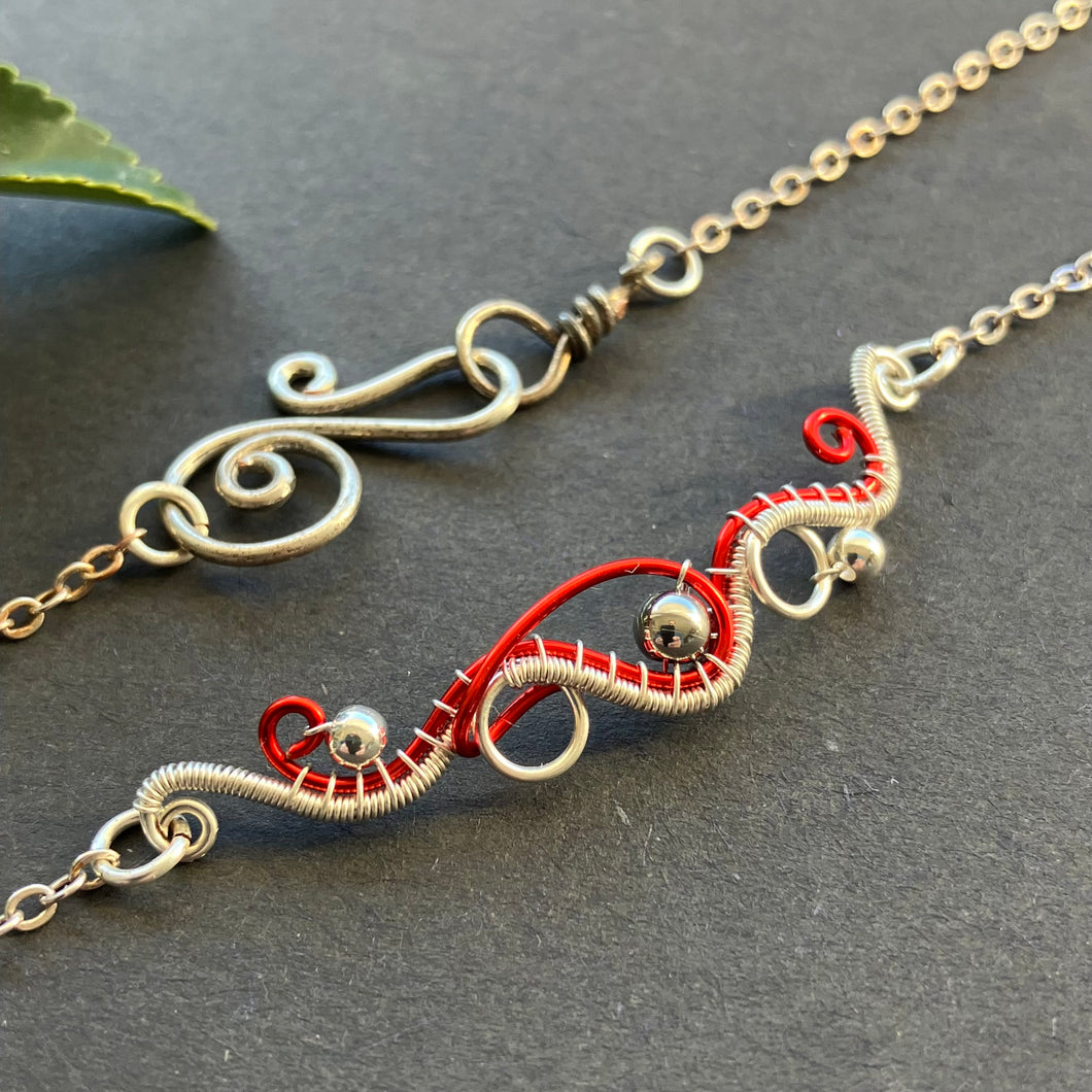 Winter Heart - silver palted red necklace