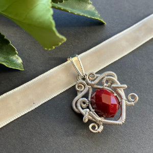 Winter Heart - silver and red choker