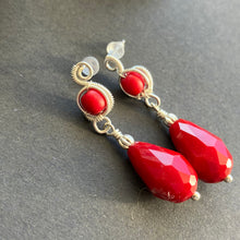 Load image into Gallery viewer, Winter Heart - silver plated red droplet earring
