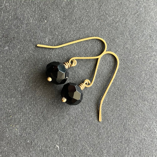 Short brass and black earring