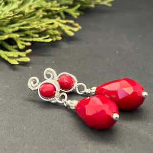 Winter Heart - silver plated red droplet earring