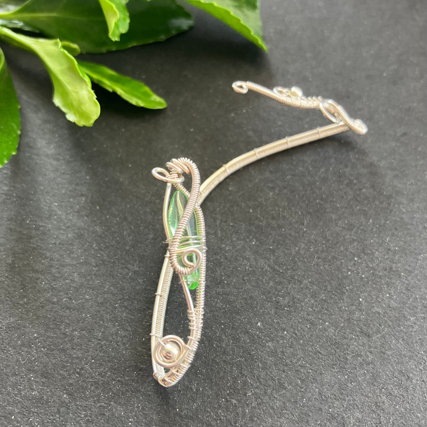 fantasy wire wrapped ear wrap silver green