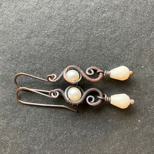 Antiqued copper white earrings