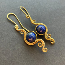Load image into Gallery viewer, KEMET brass and lapis lazuli earrings
