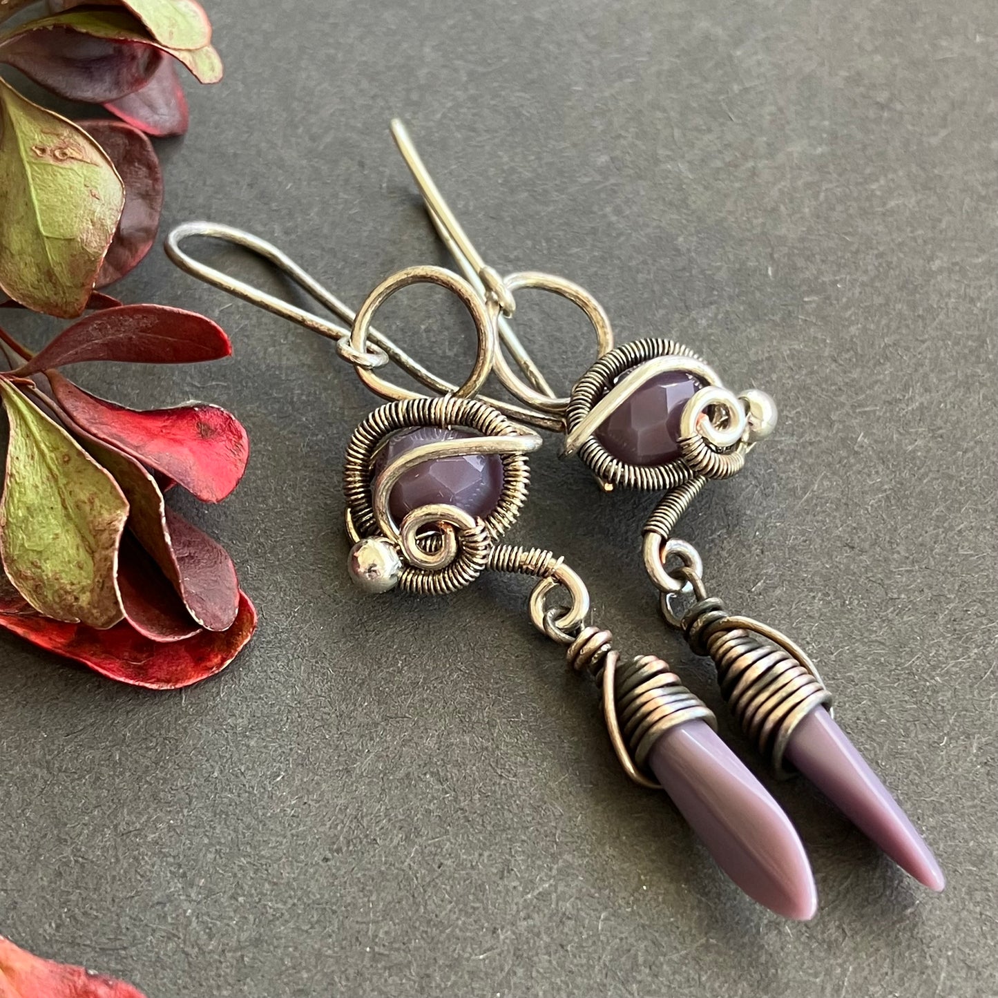 Silver plated lilac earrings