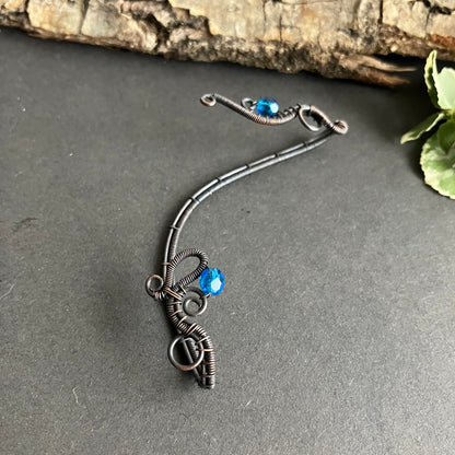 wire wrapped copper and blue earwrap