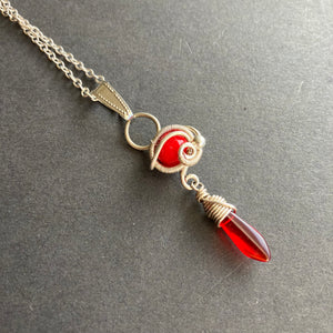 Winter Heart - silver plated red necklace