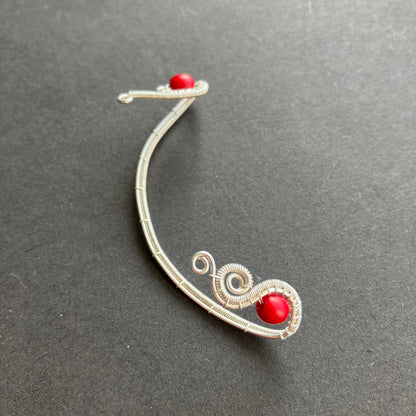 Winter Heart - silver plated matte red earwrap