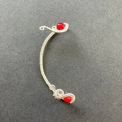 Winter Heart - silver plated matte red earwrap