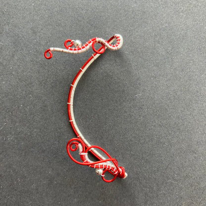 Winter Heart - red and silver earwrap