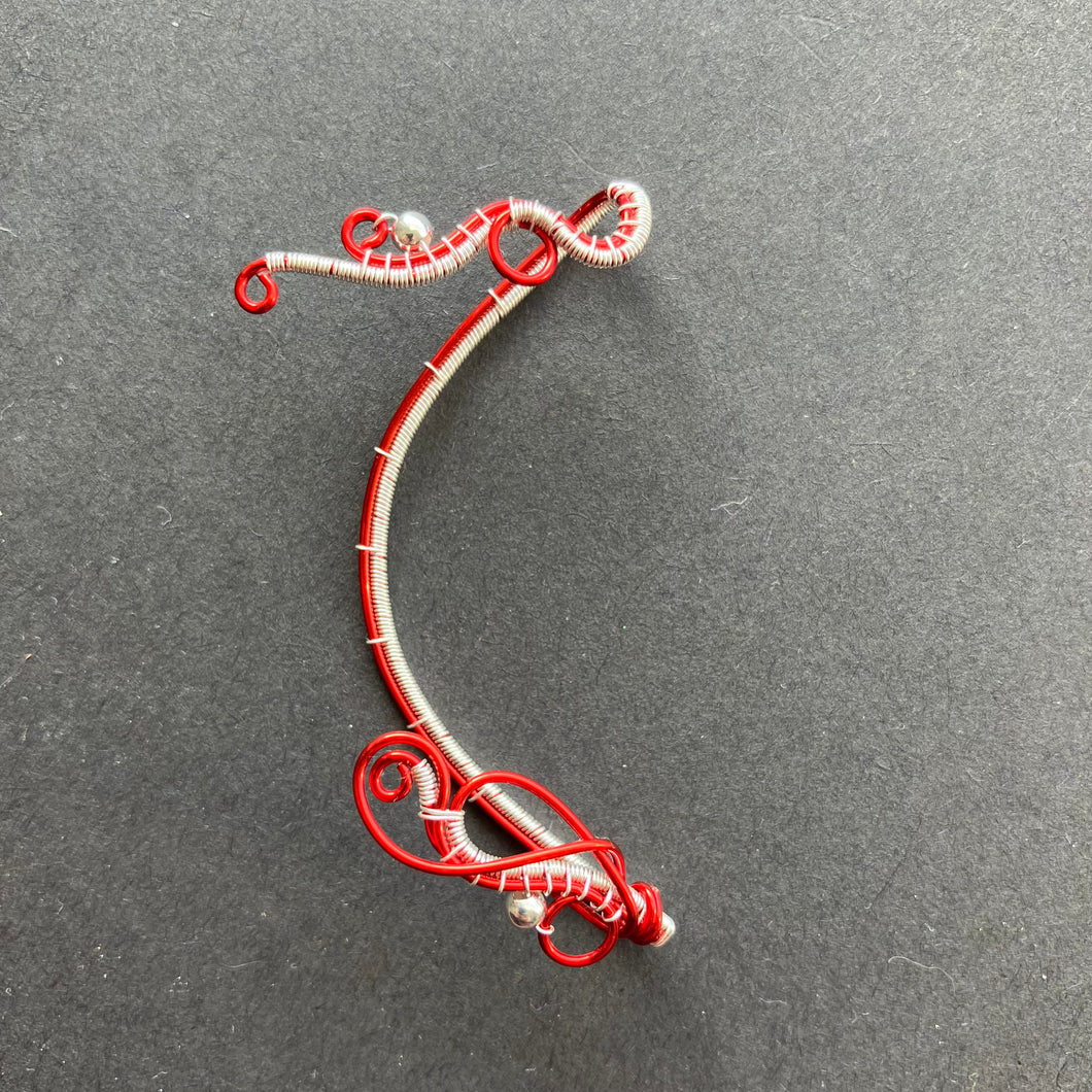 Winter Heart - red and silver earwrap