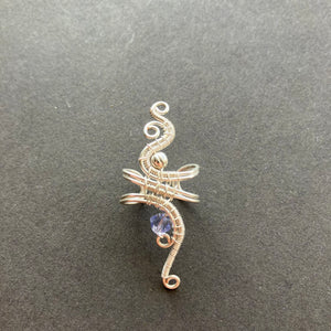 Silver plated earcuff with blue-purple bead