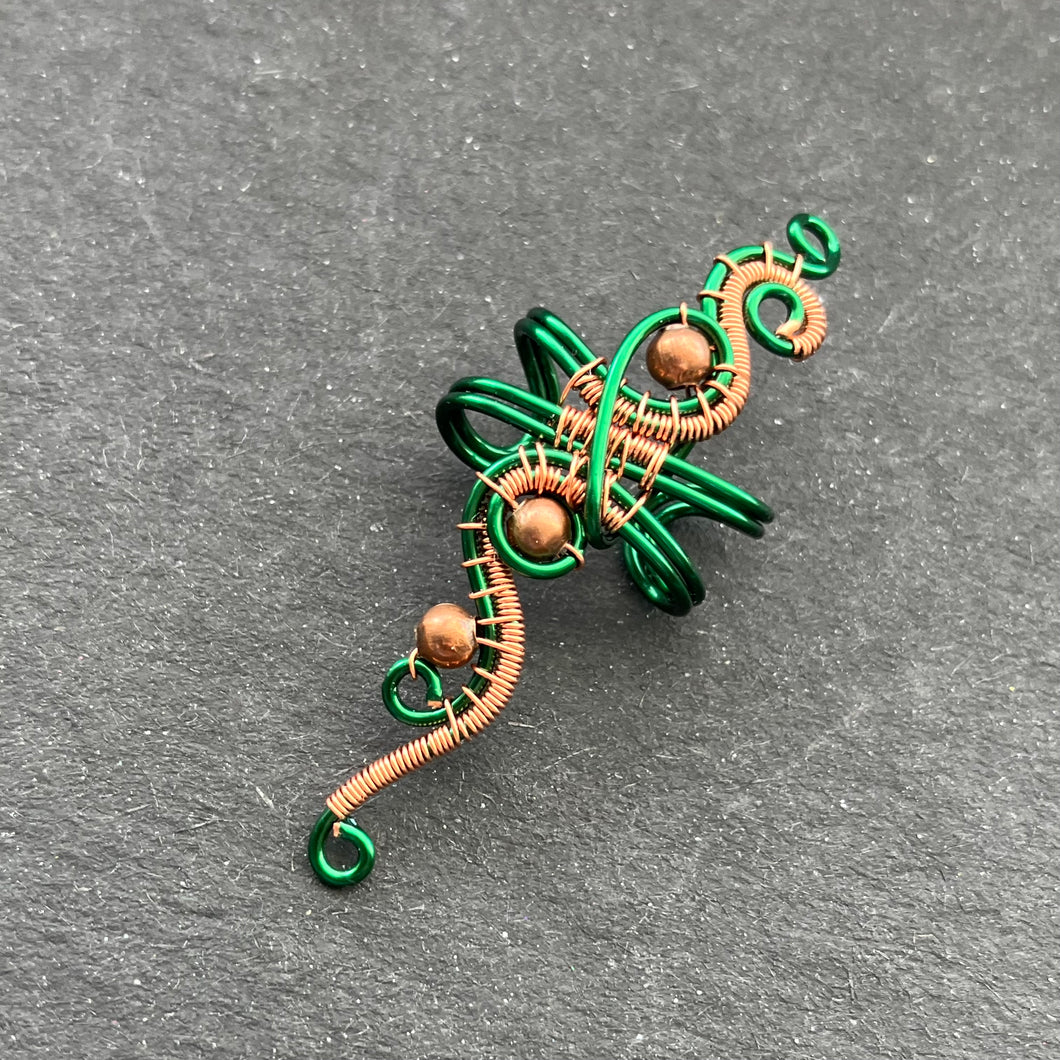 FREEDOM green and copper long ear cuff