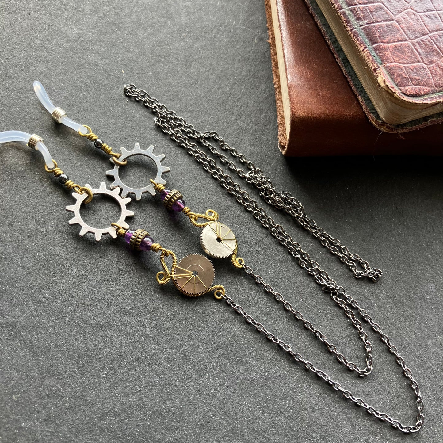 Steampunk gear glasses chain