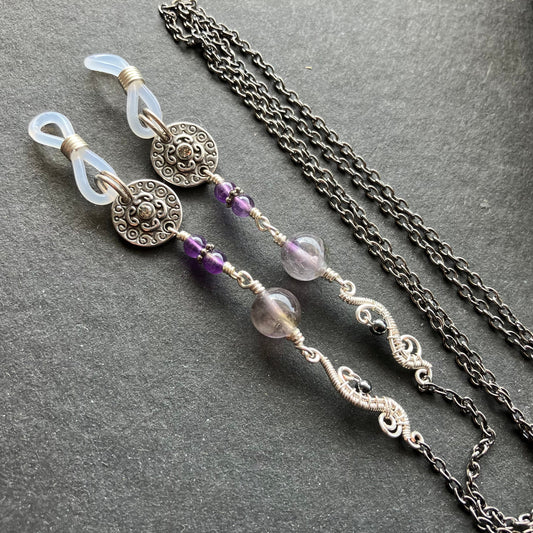 Silver plated amethyst glasses chain