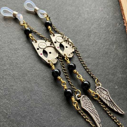 Steampunk brass and tourmaline glasses chain