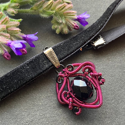 Black and pink velvet choker